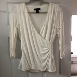 White House Black Market blouse; gently used; shirred sides; creamy white